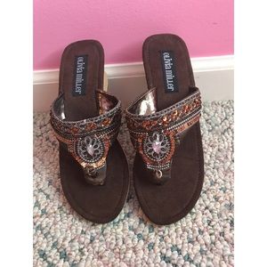 Embellished Brown Sandals Size 8